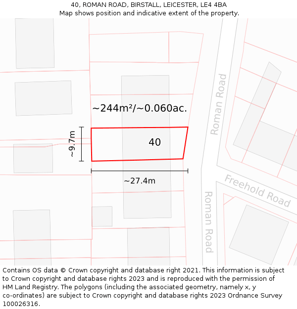 40, ROMAN ROAD, BIRSTALL, LEICESTER, LE4 4BA: Plot and title map