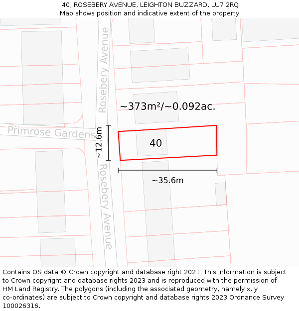 40, ROSEBERY AVENUE, LEIGHTON BUZZARD, LU7 2RQ: Plot and title map