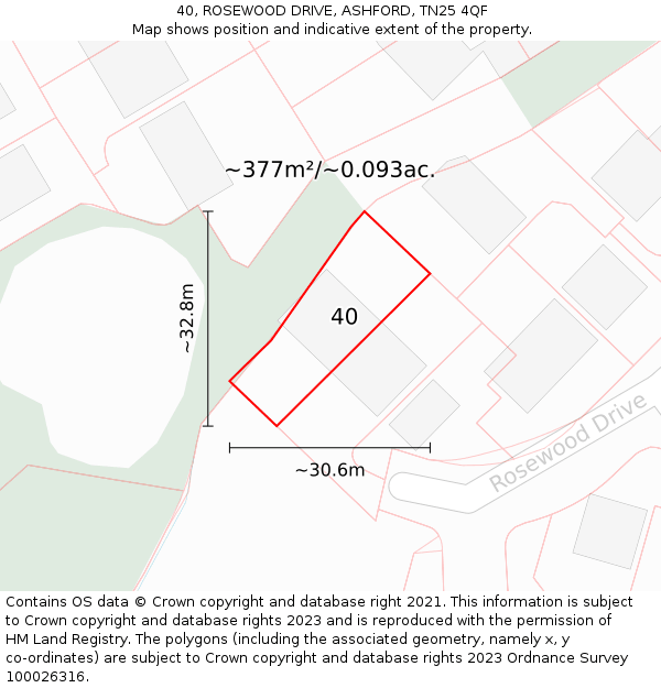 40, ROSEWOOD DRIVE, ASHFORD, TN25 4QF: Plot and title map