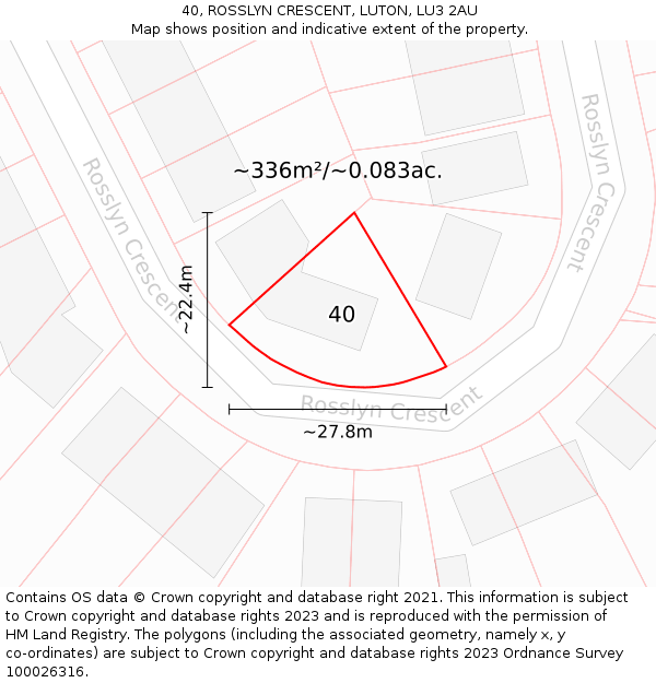 40, ROSSLYN CRESCENT, LUTON, LU3 2AU: Plot and title map