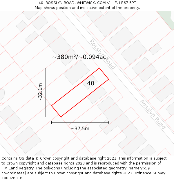 40, ROSSLYN ROAD, WHITWICK, COALVILLE, LE67 5PT: Plot and title map