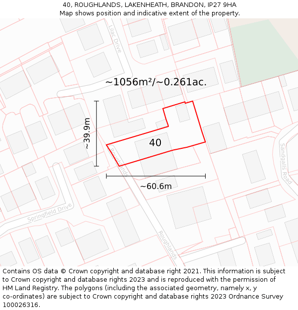 40, ROUGHLANDS, LAKENHEATH, BRANDON, IP27 9HA: Plot and title map