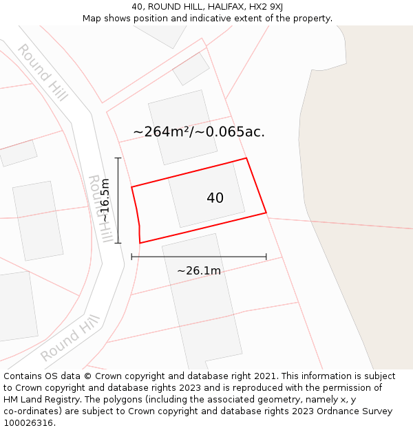 40, ROUND HILL, HALIFAX, HX2 9XJ: Plot and title map