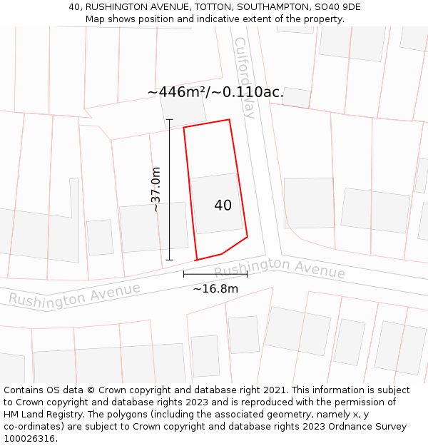 40, RUSHINGTON AVENUE, TOTTON, SOUTHAMPTON, SO40 9DE: Plot and title map