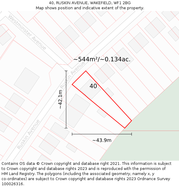 40, RUSKIN AVENUE, WAKEFIELD, WF1 2BG: Plot and title map