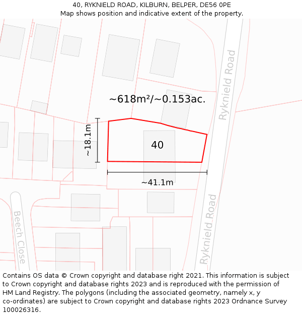 40, RYKNIELD ROAD, KILBURN, BELPER, DE56 0PE: Plot and title map