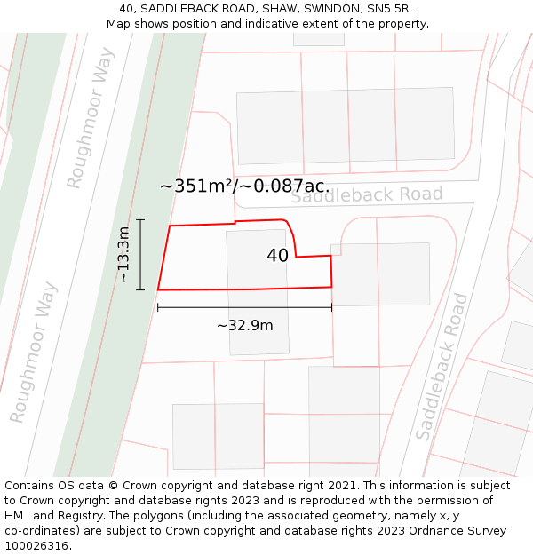 40, SADDLEBACK ROAD, SHAW, SWINDON, SN5 5RL: Plot and title map