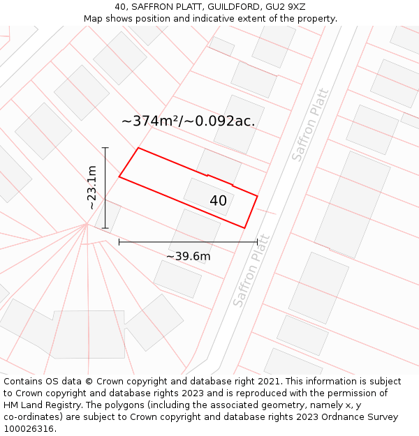 40, SAFFRON PLATT, GUILDFORD, GU2 9XZ: Plot and title map