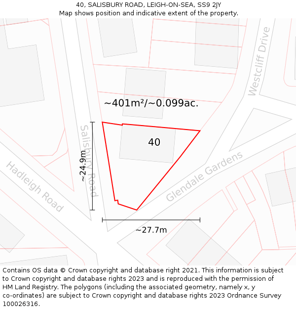 40, SALISBURY ROAD, LEIGH-ON-SEA, SS9 2JY: Plot and title map