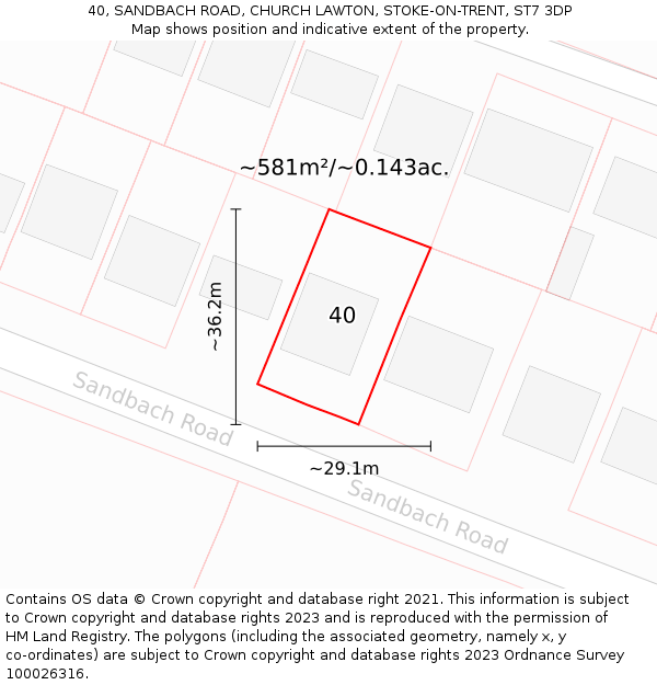 40, SANDBACH ROAD, CHURCH LAWTON, STOKE-ON-TRENT, ST7 3DP: Plot and title map