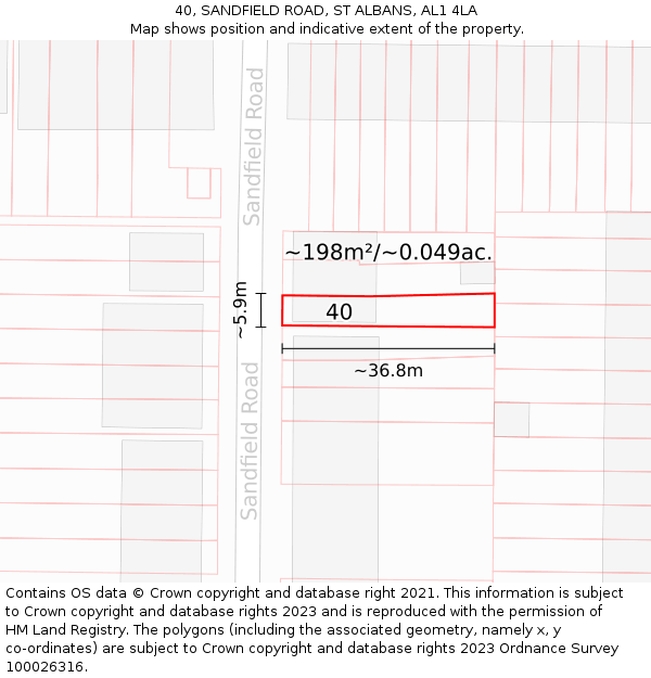 40, SANDFIELD ROAD, ST ALBANS, AL1 4LA: Plot and title map