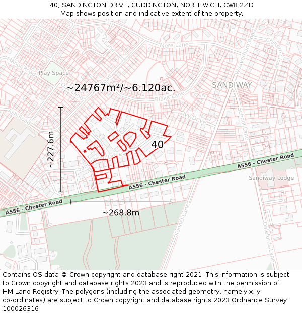 40, SANDINGTON DRIVE, CUDDINGTON, NORTHWICH, CW8 2ZD: Plot and title map