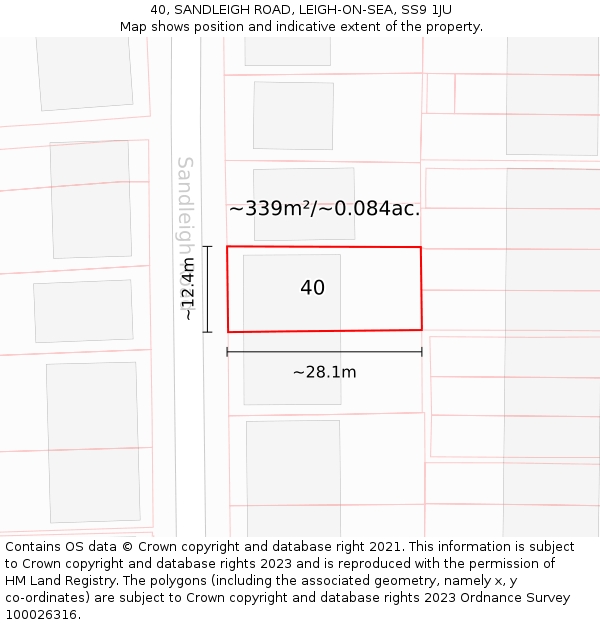 40, SANDLEIGH ROAD, LEIGH-ON-SEA, SS9 1JU: Plot and title map