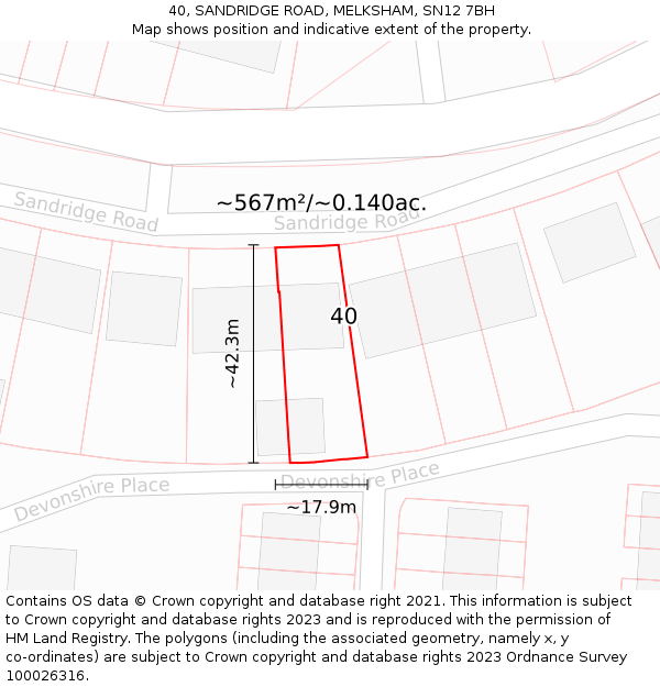 40, SANDRIDGE ROAD, MELKSHAM, SN12 7BH: Plot and title map