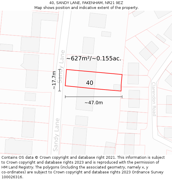 40, SANDY LANE, FAKENHAM, NR21 9EZ: Plot and title map