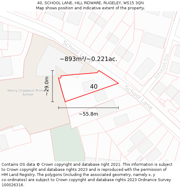 40, SCHOOL LANE, HILL RIDWARE, RUGELEY, WS15 3QN: Plot and title map