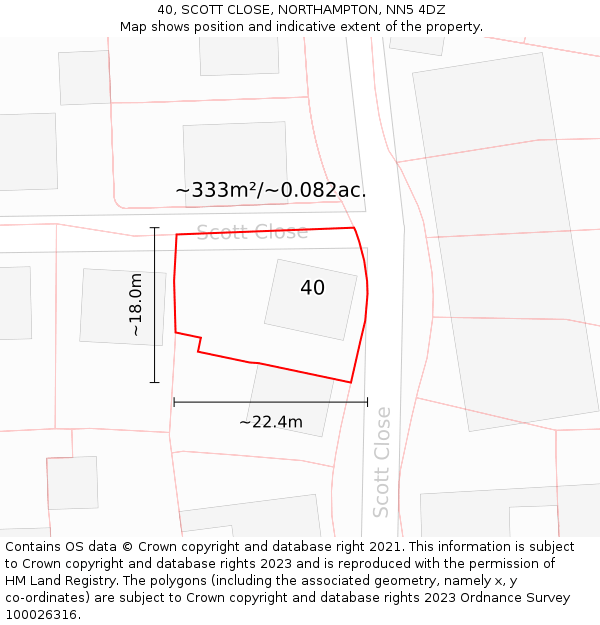 40, SCOTT CLOSE, NORTHAMPTON, NN5 4DZ: Plot and title map