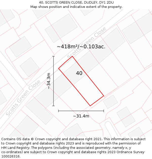 40, SCOTTS GREEN CLOSE, DUDLEY, DY1 2DU: Plot and title map