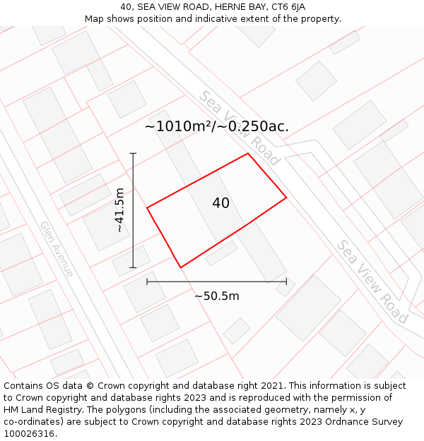 40, SEA VIEW ROAD, HERNE BAY, CT6 6JA: Plot and title map