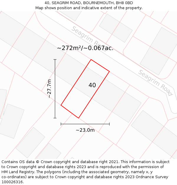 40, SEAGRIM ROAD, BOURNEMOUTH, BH8 0BD: Plot and title map