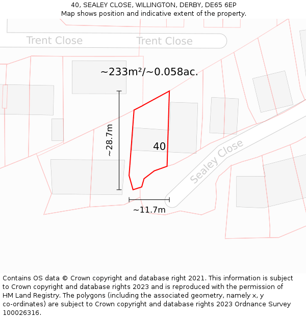 40, SEALEY CLOSE, WILLINGTON, DERBY, DE65 6EP: Plot and title map