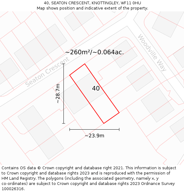 40, SEATON CRESCENT, KNOTTINGLEY, WF11 0HU: Plot and title map