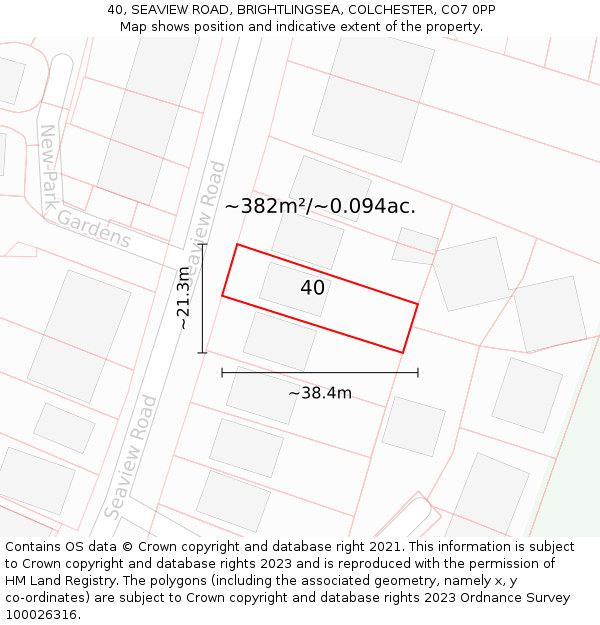 40, SEAVIEW ROAD, BRIGHTLINGSEA, COLCHESTER, CO7 0PP: Plot and title map