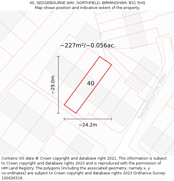 40, SEDGEBOURNE WAY, NORTHFIELD, BIRMINGHAM, B31 5HQ: Plot and title map