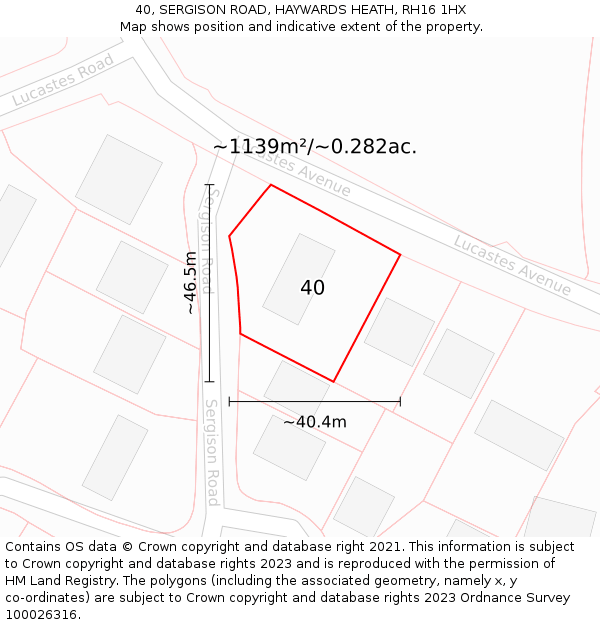 40, SERGISON ROAD, HAYWARDS HEATH, RH16 1HX: Plot and title map