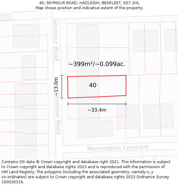 40, SEYMOUR ROAD, HADLEIGH, BENFLEET, SS7 2HL: Plot and title map