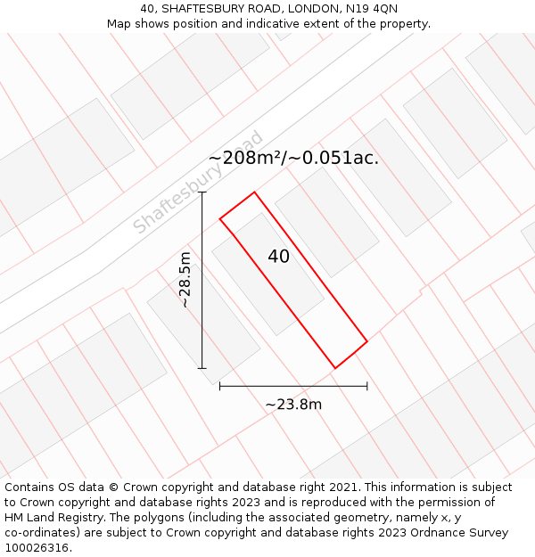 40, SHAFTESBURY ROAD, LONDON, N19 4QN: Plot and title map