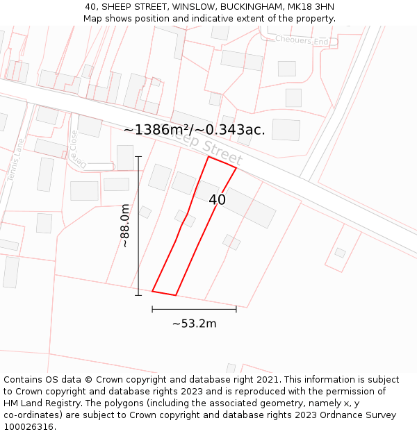 40, SHEEP STREET, WINSLOW, BUCKINGHAM, MK18 3HN: Plot and title map