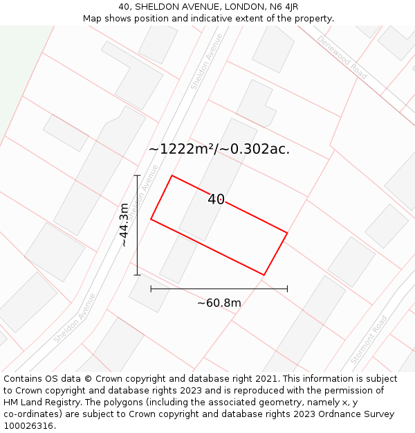 40, SHELDON AVENUE, LONDON, N6 4JR: Plot and title map