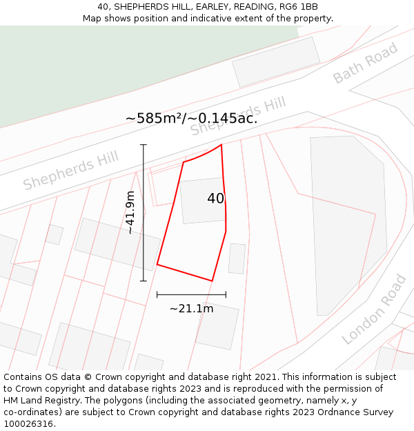 40, SHEPHERDS HILL, EARLEY, READING, RG6 1BB: Plot and title map