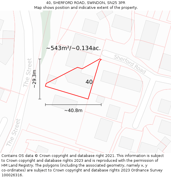 40, SHERFORD ROAD, SWINDON, SN25 3PR: Plot and title map