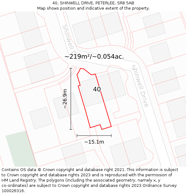 40, SHINWELL DRIVE, PETERLEE, SR8 5AB: Plot and title map