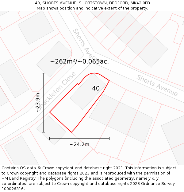 40, SHORTS AVENUE, SHORTSTOWN, BEDFORD, MK42 0FB: Plot and title map