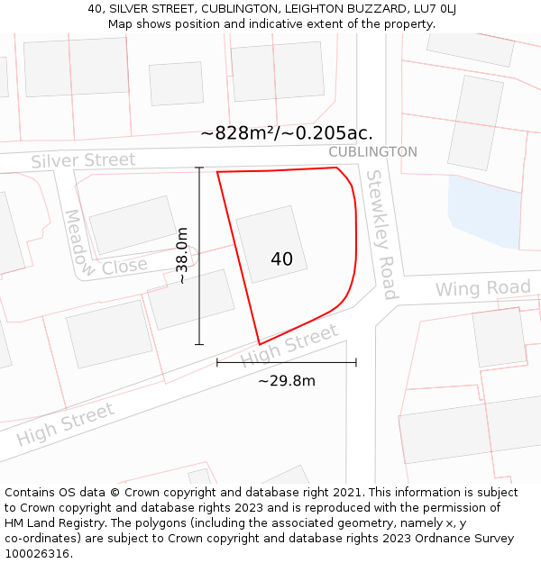 40, SILVER STREET, CUBLINGTON, LEIGHTON BUZZARD, LU7 0LJ: Plot and title map