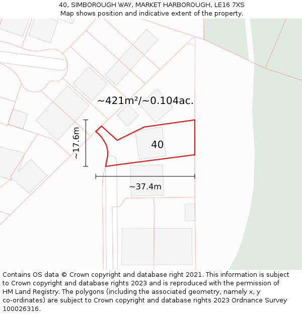 40, SIMBOROUGH WAY, MARKET HARBOROUGH, LE16 7XS: Plot and title map