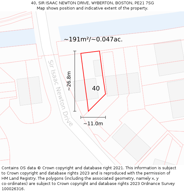 40, SIR ISAAC NEWTON DRIVE, WYBERTON, BOSTON, PE21 7SG: Plot and title map