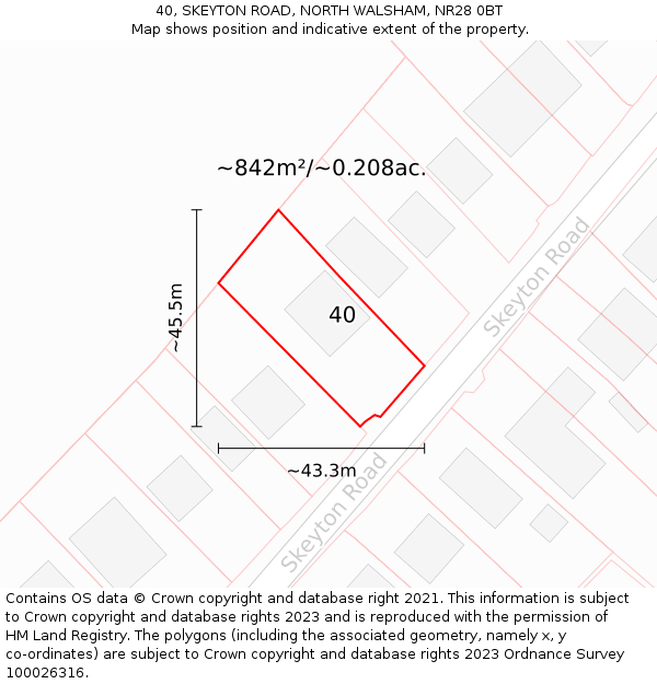 40, SKEYTON ROAD, NORTH WALSHAM, NR28 0BT: Plot and title map