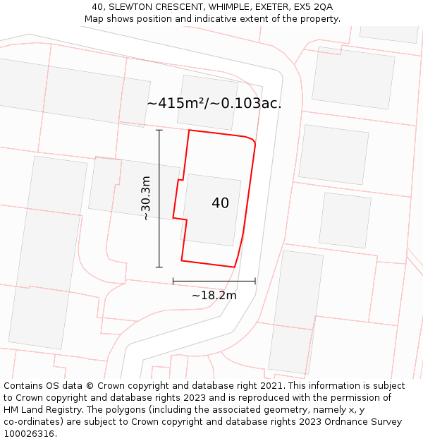 40, SLEWTON CRESCENT, WHIMPLE, EXETER, EX5 2QA: Plot and title map