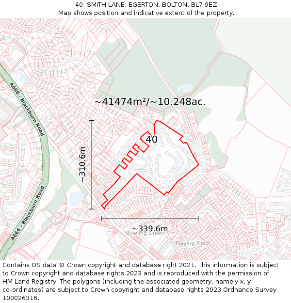 40, SMITH LANE, EGERTON, BOLTON, BL7 9EZ: Plot and title map