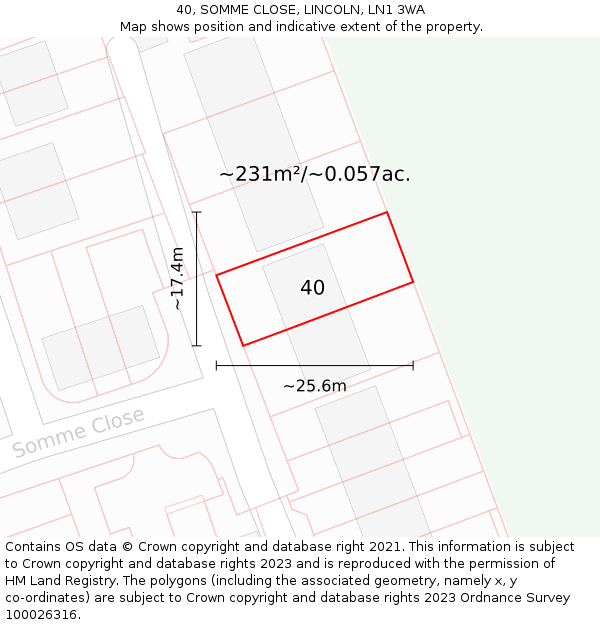 40, SOMME CLOSE, LINCOLN, LN1 3WA: Plot and title map