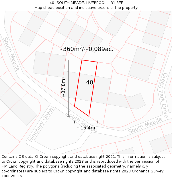 40, SOUTH MEADE, LIVERPOOL, L31 8EF: Plot and title map