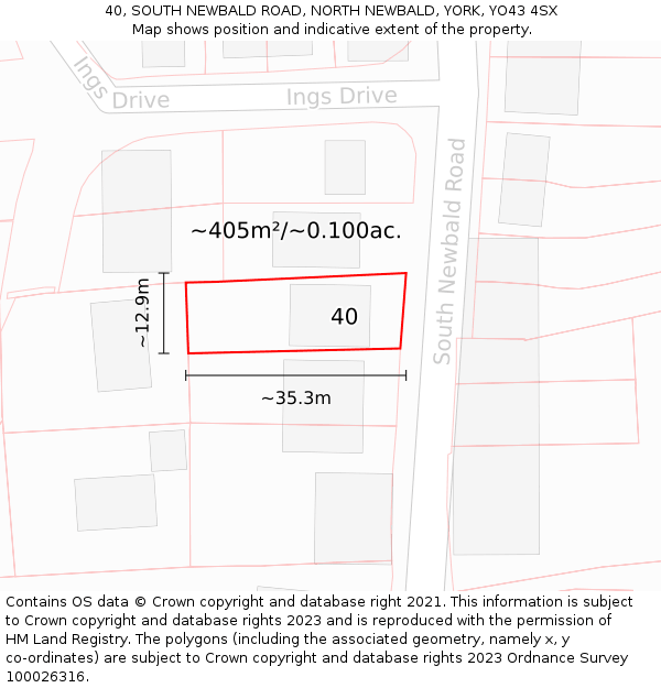 40, SOUTH NEWBALD ROAD, NORTH NEWBALD, YORK, YO43 4SX: Plot and title map