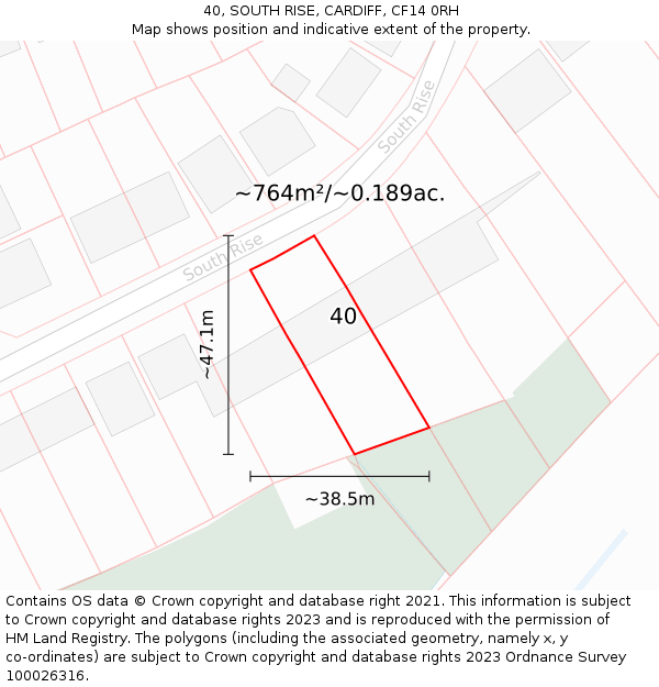 40, SOUTH RISE, CARDIFF, CF14 0RH: Plot and title map