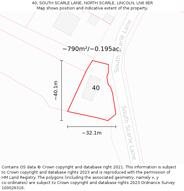 40, SOUTH SCARLE LANE, NORTH SCARLE, LINCOLN, LN6 9ER: Plot and title map