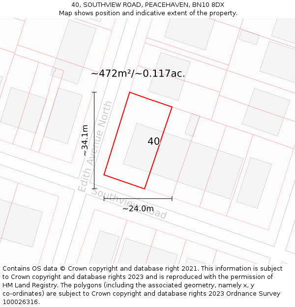 40, SOUTHVIEW ROAD, PEACEHAVEN, BN10 8DX: Plot and title map