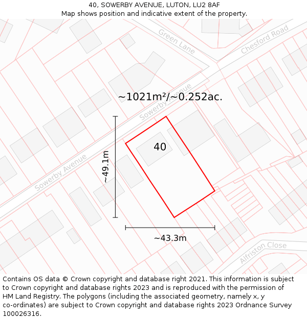 40, SOWERBY AVENUE, LUTON, LU2 8AF: Plot and title map